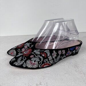 Avec Les Filles Bella Embroidered Low Wedge Mules Slip On Sz 6.5 M